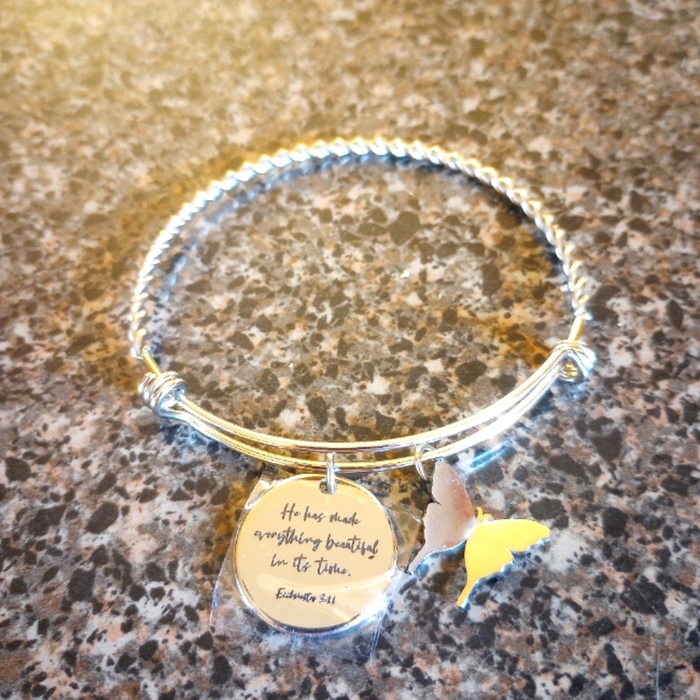 Scripture Butterfly Silvertone Bracelet